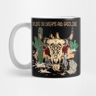 Runs On Dreams And Gasoline Westerns Deserts Cactus Bull Skull Mug